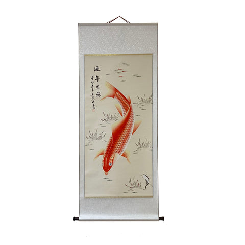 Chinese Fengshui Koi Fish Color Ink Scroll Painting Quality Wall Art w –  Golden Lotus Antiques