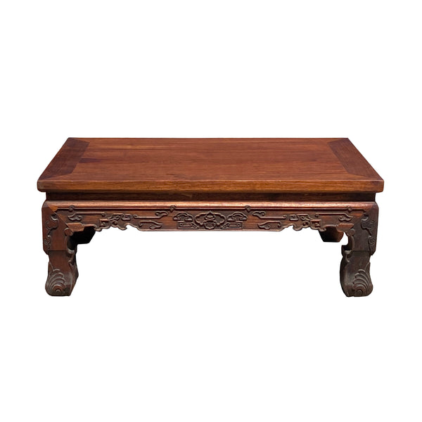 Brown Rosewood Oriental Scroll Carving Rectangular Display Table Stand ...