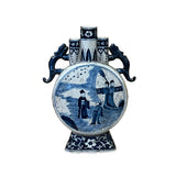 chinese porcelain moon shape vase - asian oriental blue white art vase