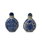 blue white snuff bottle - chinese flower phoenix bird graphic bottle 