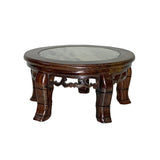 Stone top round display stand - round wood riser - asian chinese vase stand