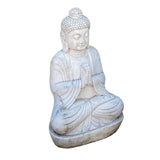 Chinese Oriental Distressed White Marble Stone Carved Sitting Buddha cs7196S