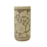 Chinese Handmade Ceramic Tan Taupe Flower Column Vase ws2803S