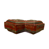 Chinese Distressed Brick Red Lacquer Double Rhombus Dragons Box ws2022S