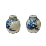 Pair Blue White Mini Oriental People Tree Porcelain Ginger Jars ws1971S