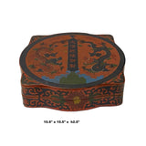 Chinese Distressed Brick Red Double Dragons Graphic Box ws1979S