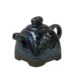 Chinese Jianye Clay Silver Black Glaze Decor Teapot Display Art ws2671S