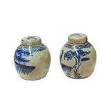 Pair Blue White Mini Oriental People Tree Porcelain Ginger Jars ws1970S