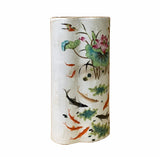 Chinese Off White Porcelain Koi Fishes Flower Shape Vase ws2355S