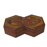 Chinese Distressed Brown People Graphic Rectangular Decagon Shape Box ws2333S