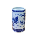 Chinese Oriental Blue White Column Porcelain Scenery Graphic Vase ws2806S