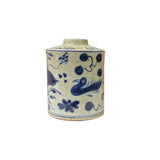 Chinese Distressed Beige Tan Porcelain Blue Birds Graphic Vase ws2842S