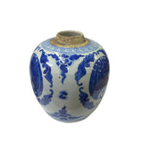 Oriental Handpaint Bird Bat Small Blue White Porcelain Ginger Jar ws2324S