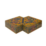 Chinese Distressed Yellow Lacquer Double Rhombus Dragons Graphic Box ws2334S