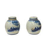 Pair Blue White Mini Oriental People Tree Porcelain Ginger Jars ws1971S