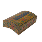 Chinese Distressed Yellow Brown Flower Graphic Rectangular Curved Shape Box ws2347S