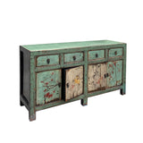 Distressed Summertown Light Green Graphic Sideboard TV Console Cabinet cs7477S