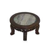 6.75" Oriental Brown Wood Marble Round Table Top Stand Riser ws2851CS