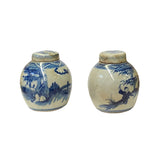 Pair Blue White Mini Oriental People Tree Porcelain Ginger Jars ws1970S