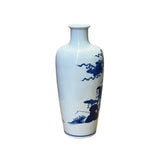 Chinese Blue White Porcelain Round Body People Theme Vase ws2987S