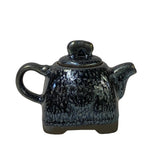 Chinese Jianye Clay Silver Black Glaze Decor Teapot Display Art ws2671S