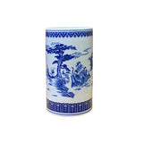 Chinese Oriental Blue White Column Porcelain Scenery Graphic Vase ws2806S