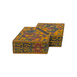 Chinese Distressed Yellow Lacquer Double Rhombus Dragons Graphic Box ws2334S