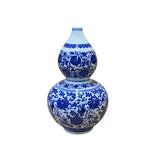 Chinese Oriental Blue White Gourd Porcelain Flower Graphic Vase ws2807S