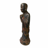 Chinese Distressed Black Brown Lacquer Wood Standing Monk Lohon Figure ws1522S