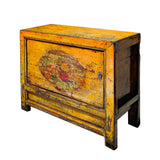 Chinese Gansu Style Distressed Orange Yellow Flower Console Cabinet cs5846S