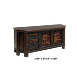 Chinese Distressed Brown Golden Flower Motif TV Console Table Cabinet cs6127S
