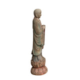 Chinese Rustic Wood Standing Praying Lohon Monk Statue ws2694S