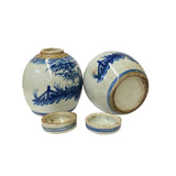 Pair Blue White Mini Oriental People Tree Porcelain Ginger Jars ws1971S