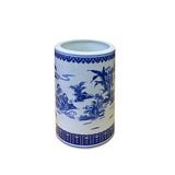 Chinese Oriental Blue White Column Porcelain Scenery Graphic Vase ws2806S