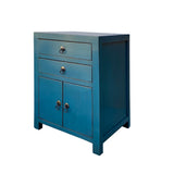 Modern Chinese Distressed Bold Bolection Blue 2 Drawers End Table Nightstand cs7424S