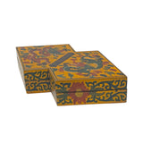 Chinese Distressed Yellow Lacquer Double Rhombus Dragons Graphic Box ws2334S