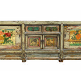 Chinese Distressed Light Green Celadon Graphic Low TV Console Cabinet cs6947S