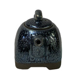 Chinese Jianye Clay Silver Black Glaze Decor Teapot Display Art ws2671S