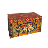 Chinese Tibetan Floral Orange Red Foo Dog Wood Trunk Bench Table cs7168S