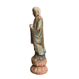 Chinese Rustic Wood Standing Praying Lohon Monk Statue ws2694S