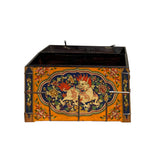 Chinese Tibetan Floral Orange Red Foo Dog Wood Trunk Bench Table cs7168S