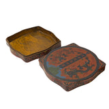 Chinese Distressed Brick Red Double Dragons Graphic Box ws1979S