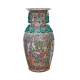 Chinese Hand Made Pink Turquoise House People Scenery Graphic Vase ws2168S