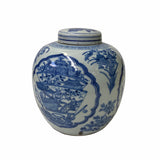 Hand-paint Treasure House Graphic Blue White Porcelain Ginger Jar ws1712S