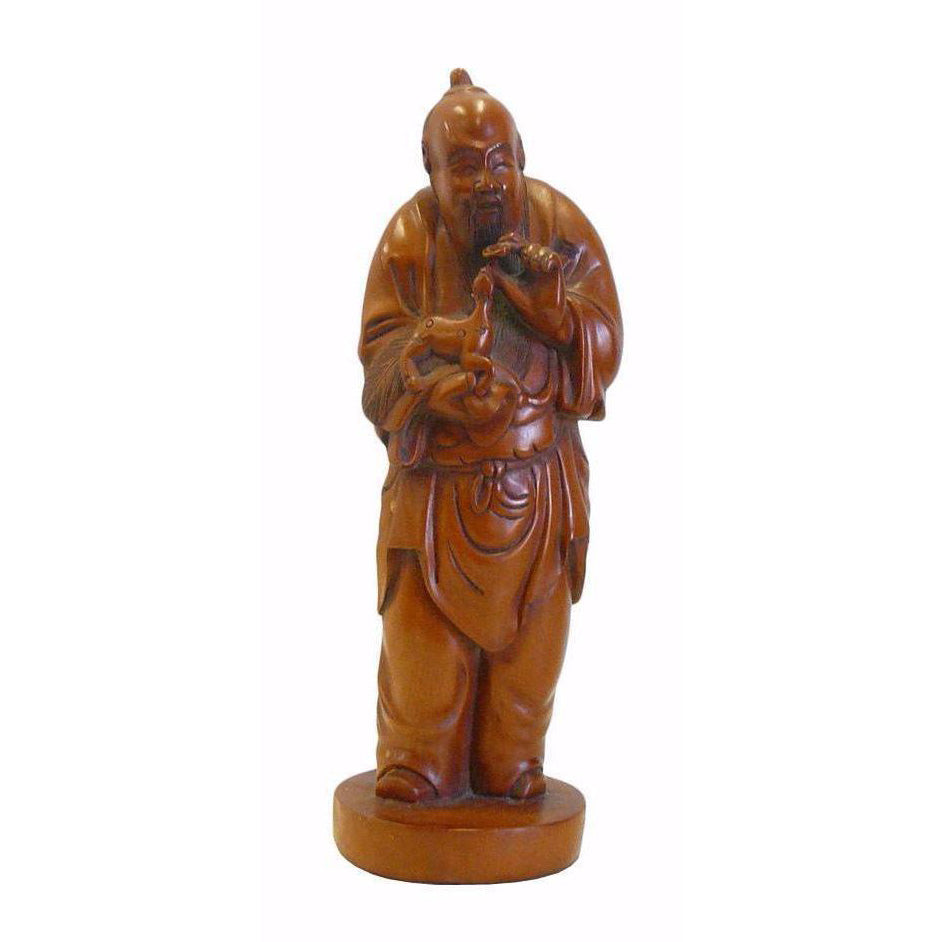 Old China Boxwood Hand Carved Longevity God Shouxing offers Deer