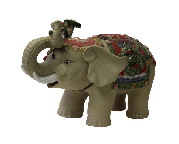 Asian Detail Handmade Ceramic Elephant Trunk Holding Ru Yi & Power Dra ...