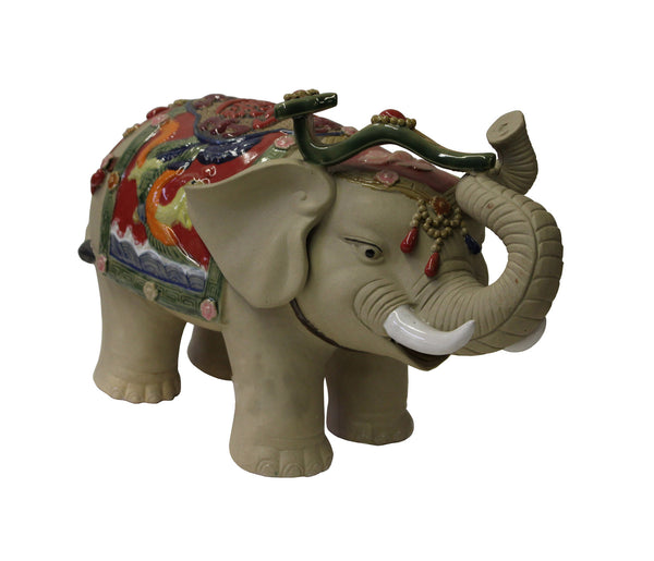 Asian Detail Handmade Ceramic Elephant Trunk Holding Ru Yi & Power Dra ...