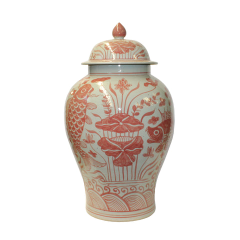 Coral Vase with Golden Lid