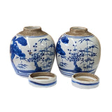 Pair Blue White Small Oriental Trees Scenery Porcelain Ginger Jars ws1376S