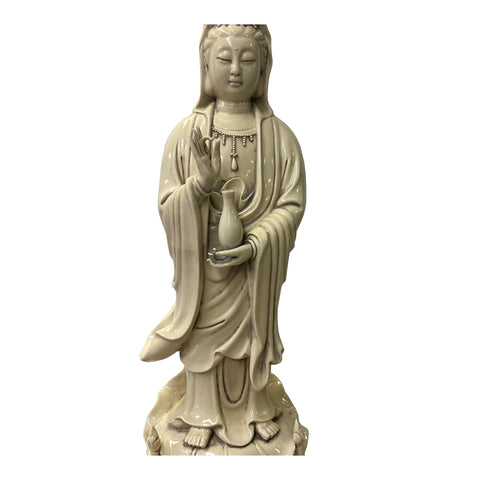 Oriental Vintage Finish Off White Ivory Color Porcelain Kwan Yin Statu ...